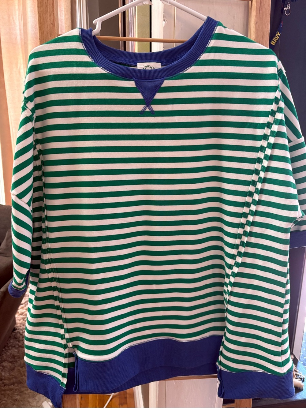 Like Fr@@ People Ladies Green & White Striped Crewneck Top size Medium